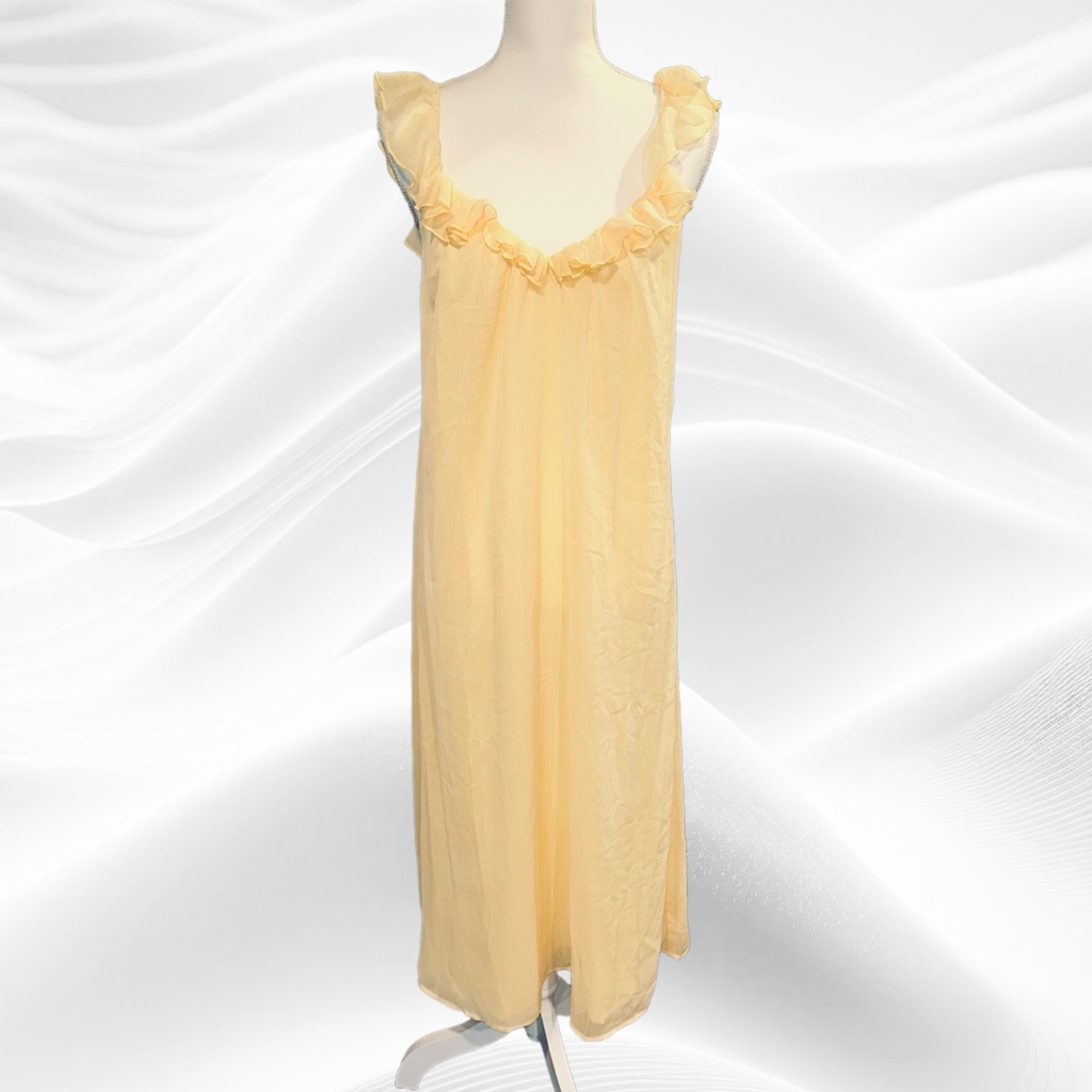 Majorelle Yellow Organza Ruffle Neck Midi Dress Small
